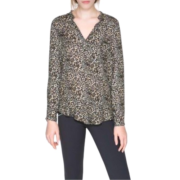 EUC | Zara | Leopard Print Long Sleeve Blouse | Size XL - Picture 1 of 11